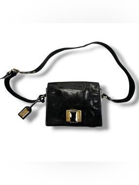 Badgley Mischka Black Leather Crossbody Bag Gold Buckle with Black Stone Large